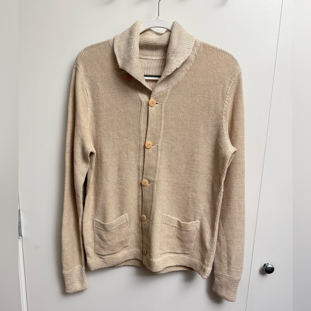 Ralph Lauren Mens Sweater Large Beige Cardigan Long Sleeve Shawl